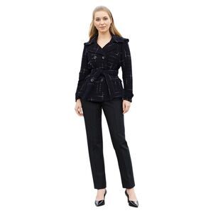 Maralyn & Me Double Breasted Pea Coat Tweed Black Plaid Jacket